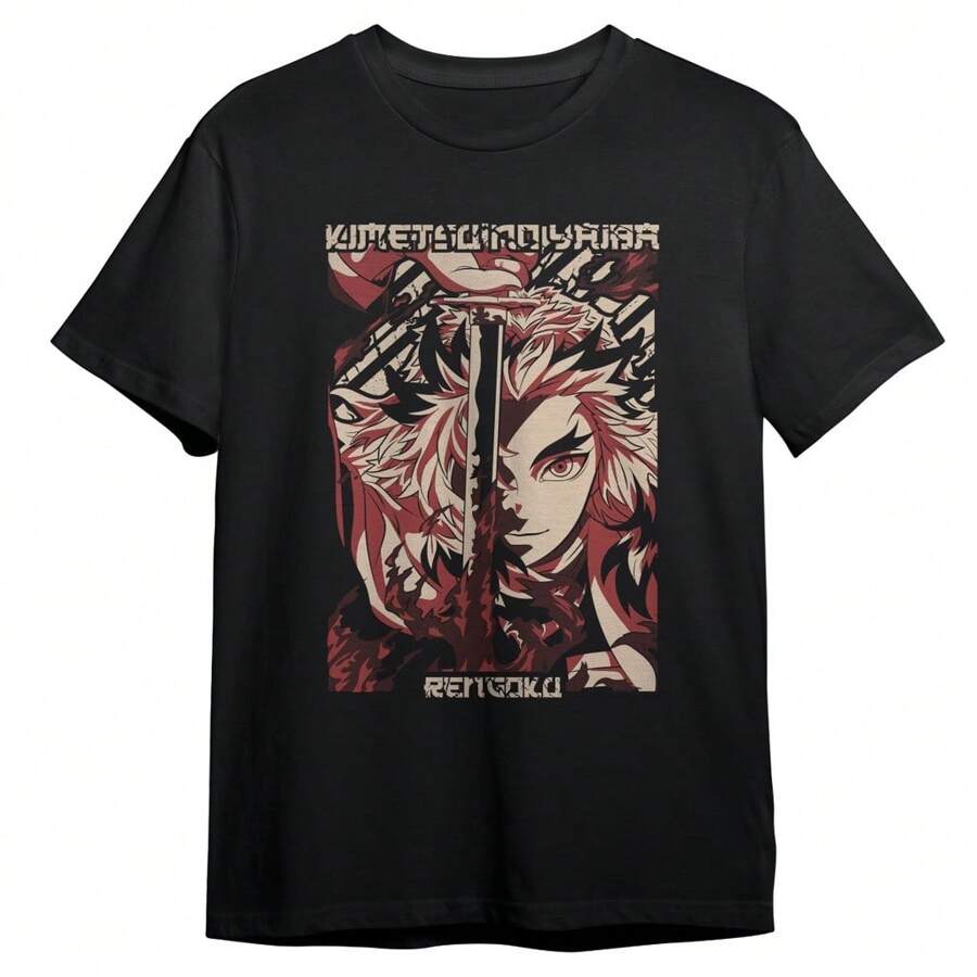 Kyojuro Rengoku Demon Kimetsu No Yaiba Geek T-Shirt Unisex Male Female 100% Cotton Top Premium Streetwear New Release Fast Shipping Various Colors!! Plus Size - 黑色 - 查看 1