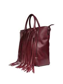 Women's Elegant Casual Sophisticated Tasseled Vintage Solid Color Large Capacity Tote Bag For Work, Commute, Travel, Gift