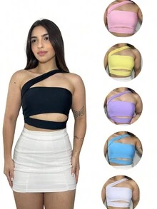 Cropped Top With Straps, Cross-Side Sexy, Fashion, Blogger, Nightlife - 白色 - 查看 3