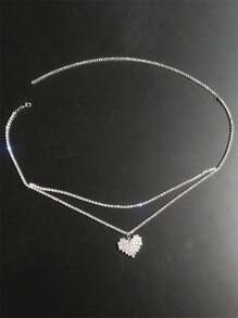 1pc Sexy Multilayer Rhinestone Heart Decor Waist Chain, Fashion Nightclub Party Body Jewelry Accessory
