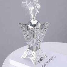 1 pieza Quemador de aceites esenciales de aleación de zinc con patrón floral y fuente artística, decoración del hogar, regalo de inauguración de casa - Plateado - Ver 5