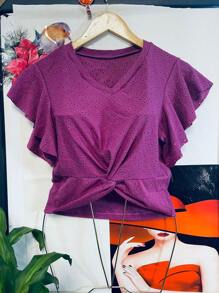 Elegant Fashion Laise Women's Blouse With Low Tie Details - 紫色 - 查看 1