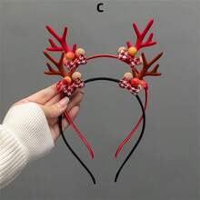 1 件林地风格鹿角头带，红色圣诞老人圣诞鹿角发夹发饰（红色或黑色随机发货。手工工艺，轻微胶水溢出是正常现象） - 彩色 - 查看 8