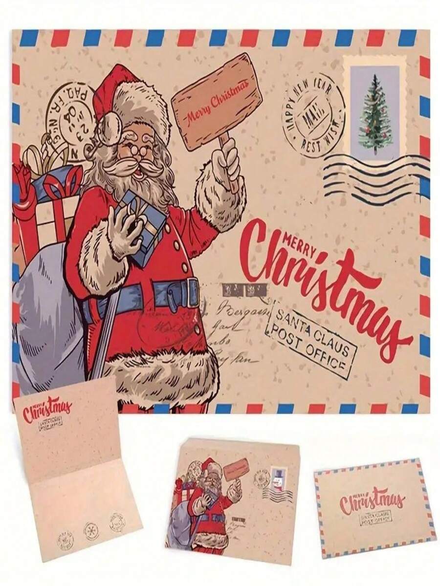 Bộ trang trí Giáng sinh 1 tấm thiệp Giáng sinh cổ điển kèm phong bì giấy Kraft - Bưu thiếp phong cách cổ, thiệp quà tặng Giáng sinh, thiệp gấp, dùng để chúc mừng lễ hội - Nhiều màu - Xem 1