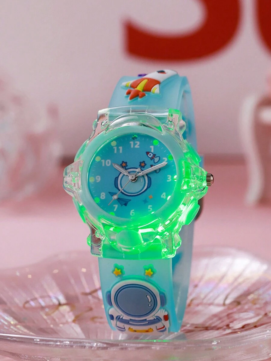 1pc Kids Cute 3D Astronaut & Unicorn Print Silicone Quartz Watch, Suitable For Birthday Gift, Singles' Day, Halloween Gift