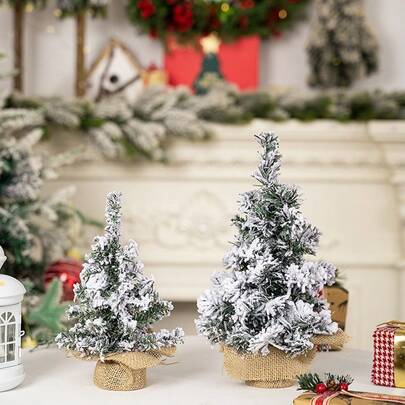 1pc Mini Artificial Christmas Tree - Faux Snow Sprayed Desktop Ornament For Christmas And New Year Decorations, No Electricity Or Light Bulb Needed, Scene Decor, Festivals Decor, Room Decor, Home Decor, Offices Decor, Theme Party Decor, Christmas Decor Christmas Decorations Christmas Decorations Home Christmas Gifts Christmas Decor