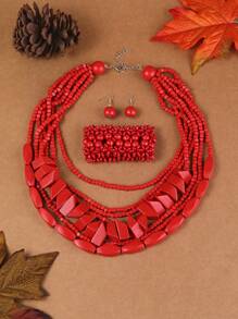 Exaggerated Multi-Layer Handmade Retro Fashion European & American Boho Necklace, Earrings, Bracelet Set - Multicolor - View 3