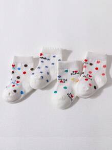 4双“我爱爸爸妈妈”系列婴儿袜子，适合新生儿，春秋款短袜