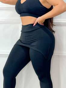 ALWAYS BEAUTIFUL FIT LEG PANTS WITH PLAIN BLACK SKIRT FITNESS SPORT WORKOUT - màu đen - Xem 3