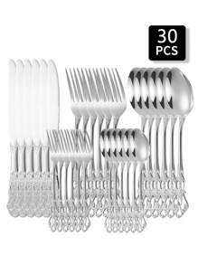 5/20/30pcs Gold Stainless Steel Vintage Cutlery Set, Suitable For Restaurant, Hotel, Wedding, Holiday Gift Christmas Gift - Silver - View 9