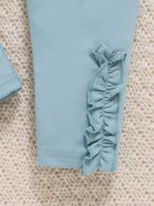 Baby Girl Floral Print Ruffled Top And Solid Pants Set, Fall/Winter - Blue - View 6