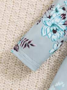 Baby Girl Floral Print Ruffled Top And Solid Pants Set, Fall/Winter - Blue - View 5