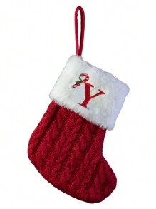 1 Stück Weihnachtsstrumpf, roter gestrickter Weihnachtsstrumpf, Mini-Monogramm-Weihnachtsstrumpf, 7 Zoll Initialen-Weihnachtsstrumpf, Mini-roter Weihnachtsstrumpf, bestickter Buchstabe A-Z Weihnachts-Strumpf, flauschiger Weihnachtsstrumpf Weihnachtsdekoration für Zuhause, Halloween, Halloweendekoration