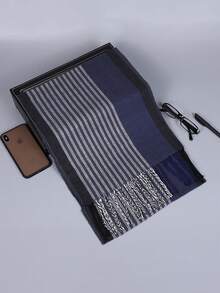 1 件男女通用格子长款厚围巾，时尚秋冬季情侣保暖围巾披肩 - 彩色 - 查看 9