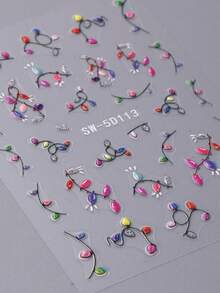 3 件装圣诞节假期指甲贴纸 5D 浮雕彩色灯珠简约礼物蝴蝶结球贴花闪光新年节日设计 5D 浮雕指甲艺术装饰 - 彩色 - 查看 6