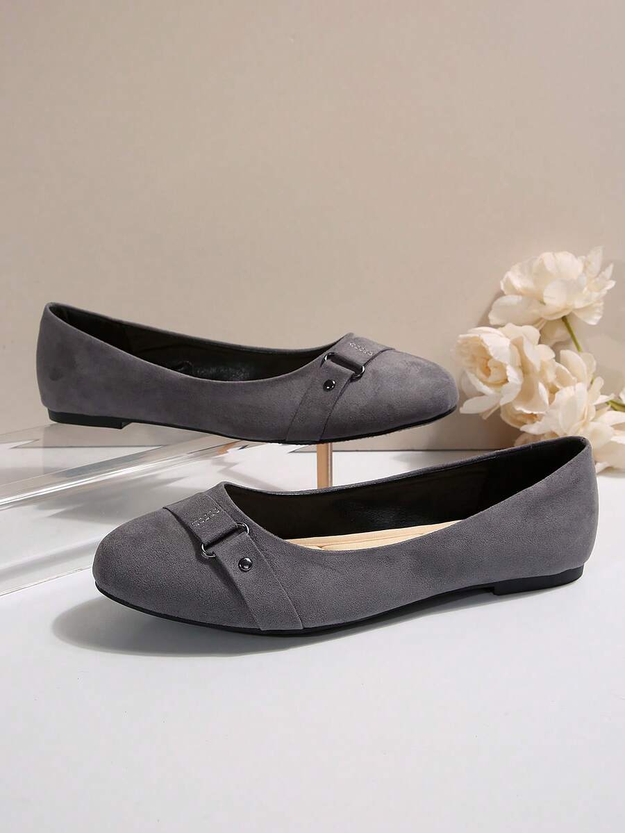 OMINE Giày lười đế bằng bằng sợi nhỏ màu xám thời trang đi làm phong cách quanh năm cho nữ - Xám - Xem 1