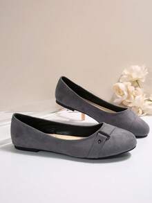 OMINE Giày lười đế bằng bằng sợi nhỏ màu xám thời trang đi làm phong cách quanh năm cho nữ - Xám - Xem 7