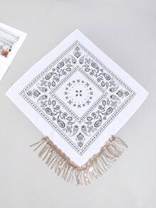 1buc Damă Casual Negru/Alb Motiv Paisley Auriu Paiete Ciucuri Bandana Eșarfă pătrată, Potrivită pentru călătorii, în aer liber și ținute zilnice, toamna de iarnă