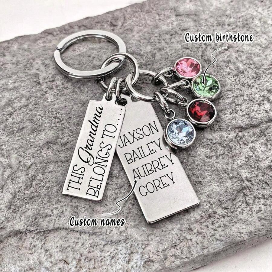 Birthstone Keychains Grandma Gift With Grand Kids Names And Birthstones ...