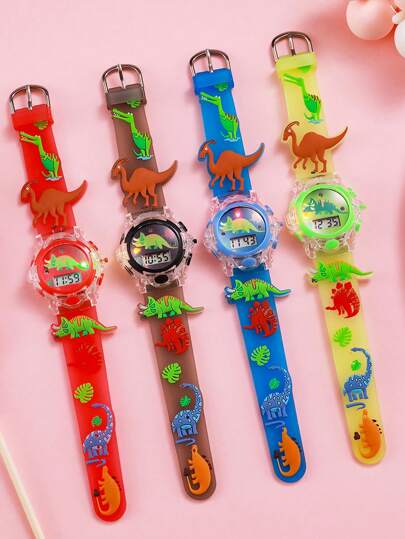 1 cái/bộ Đồng hồ điện tử in hình khủng long 3D dễ thương màu macaroon dây đeo bằng silicon, thích hợp làm quà tặng sinh nhật, quà tặng Halloween