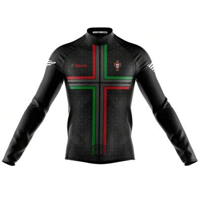 Camisa Ciclismo Portugal Manga Longa com Zíper Frontal Total, Fitness, Dry Fit, Decole