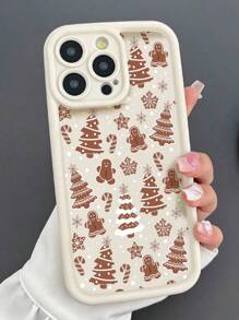 Winter Apple 1pc Frosted Christmas Gingerbread Shockproof Full Protective Phone Case Compatible With Iphone 15/14/13/12/11 - Multicolor - View 2
