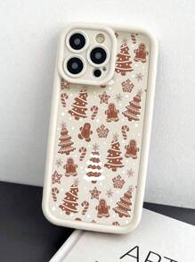 Winter Apple 1pc Frosted Christmas Gingerbread Shockproof Full Protective Phone Case Compatible With Iphone 15/14/13/12/11 - Multicolor - View 1