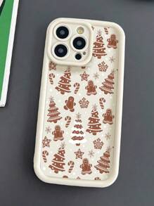 Winter Apple 1pc Frosted Christmas Gingerbread Shockproof Full Protective Phone Case Compatible With Iphone 15/14/13/12/11 - Multicolor - View 4