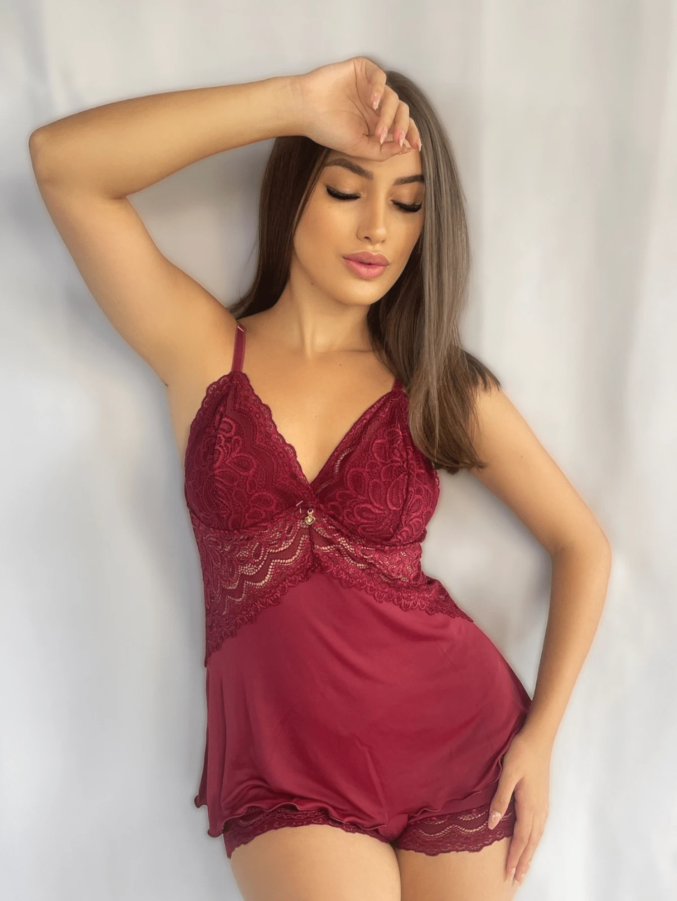 Babydol Shortdoll Lace Polyamide Summer Lingerie Cold Mesh My Dream Night Line - Burgundy - View 1