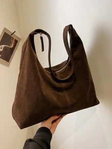 Bolso de hombro casual de gran capacidad en estilo retro de, bolso de mujer de color liso mate efecto parchwork, elegante y versátil para uso diario, bolso de mano de