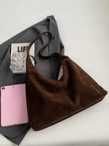 Bolso de hombro casual de gran capacidad en estilo retro de, bolso de mujer de color liso mate efecto parchwork, elegante y versátil para uso diario, bolso de mano de