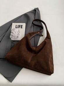 Bolso de hombro casual de gran capacidad en estilo retro de, bolso de mujer de color liso mate efecto parchwork, elegante y versátil para uso diario, bolso de mano de