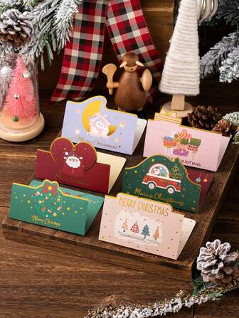 6/10张精美圣诞系列立体折叠烫金贺卡，可爱卡通圣诞老人和雪人圣诞夜祝福信，适用于花店、蛋糕店、礼品店等商店生日礼品卡，亲戚、朋友、学生、情侣DIY手写感恩节新年祝福留言空白小卡片，返校，学校用品