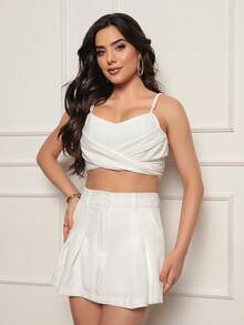 Women's Set With Cropped Top And Short Skirt, Tailored Fabric. - White - View 4