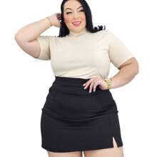 Lageral Women's Fashion Casual Plus Size Formal Tailored Skirt With Zipper Size Large 44 To 52 GG To G2 - 黑色 - 查看 1