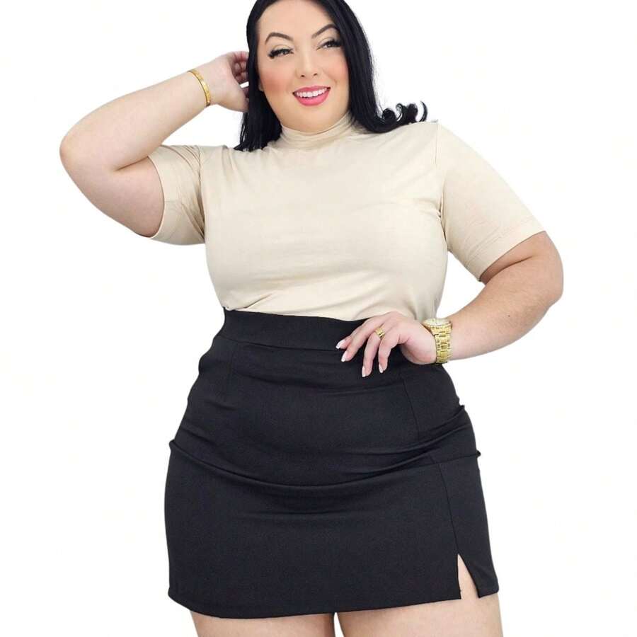 Lageral Women's Fashion Casual Plus Size Formal Tailored Skirt With Zipper Size Large 44 To 52 GG To G2 - 黑色 - 查看 1