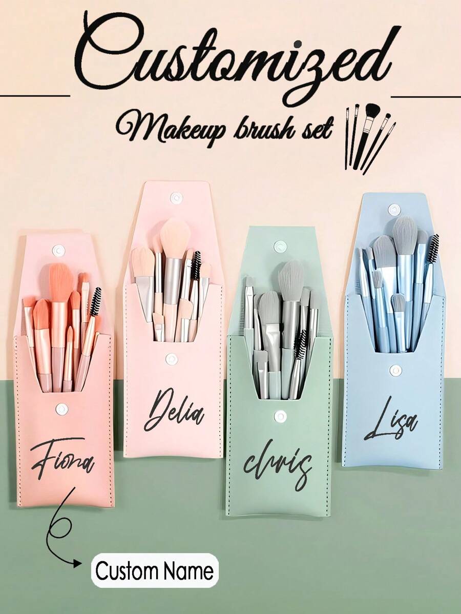 8pcs/Set Bridesmaid Makeup Brush Set, Customizable Name Storage Bag, Portable Travel Makeup Kit, Suitable For Wedding, Valentine's Day, Mother's Day Gifts, Daily Makeup