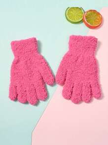 1 双儿童秋冬手套，针织半绒，适合户外运动，保暖