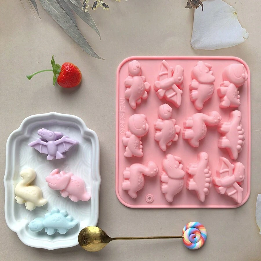 1/2/3 件创意恐龙形状硅胶软糖/巧克力/果冻/冰块模具，12 腔动物糖果烘焙模具