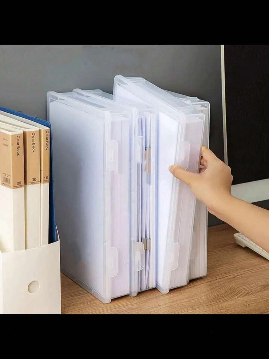 Clear Plastic A4 Document Organizer With Lid - Office File Storage Box For Papers And Books - Clear - View 1