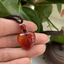 1 Natural Crystal Agate Heart-Shaped Pendant, Colorful Quartz Gemstone, Fashion Necklace, High Quality Gemstone Crystal Jewelry, All Hand Carved, Lady Wealth Pendant, For Her Gift, Suitable For Halloween, Christmas And Various Holiday Party Gifts, Crystal Gift (With Gift Box). - Love - View 8