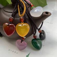 1 Natural Crystal Agate Heart-Shaped Pendant, Colorful Quartz Gemstone, Fashion Necklace, High Quality Gemstone Crystal Jewelry, All Hand Carved, Lady Wealth Pendant, For Her Gift, Suitable For Halloween, Christmas And Various Holiday Party Gifts, Crystal Gift (With Gift Box). - Love - View 5
