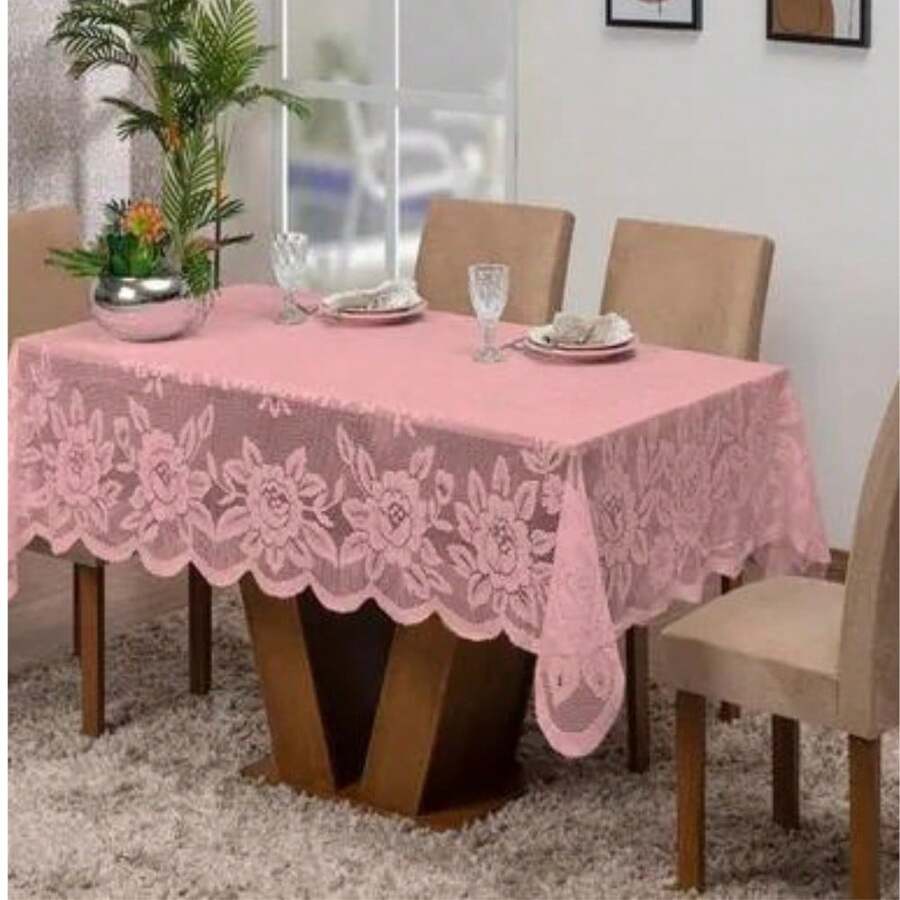 Rectangular Lace Tablecloth For 6 Chairs - 乾枯玫瑰色 - 查看 1