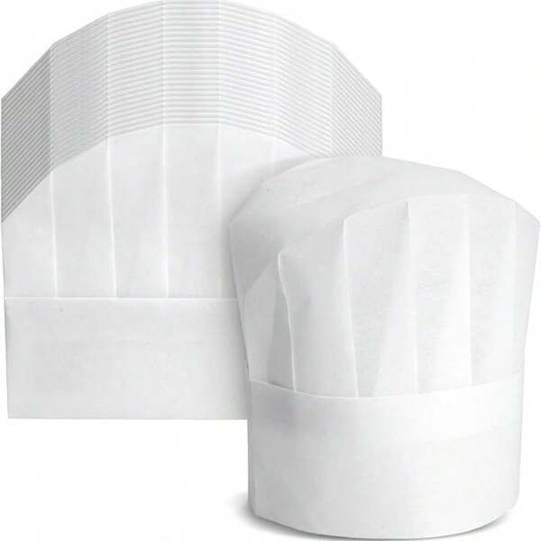 Chef Hats - Disposable Bakery Hats For Cooking, Baking, Pizza Party, Hibachi Party Decorations (White),Chef Hats Disposable 8 Inch Paper Chef Hats, White Chef Toques Caps Home Kitchen, Baking And Party Favors,