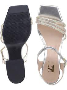 Loris Shoes Oficial Metallic Block Heel Sandal With Rhinestone Straps And Back With Buckle 9001 - Bạc - Xem 7