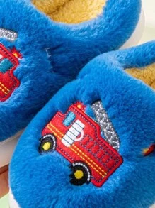 1 Paar süße Auto-Design Jungen Indoor-Hausschuhe, rutschfest, blaue Kinderhausschuhe für Herbst/Winter