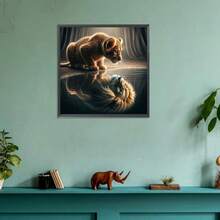 雄狮反射 5D DIY 钻石画套装 - 动物主题圆形钻石艺术，帆布马赛克工艺套装，适用于家庭客厅卧室办公室墙壁装饰，万圣节和圣诞节的理想礼物 - 彩色 - 查看 5