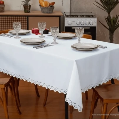 Toalha de Mesa 1,50x1,50 Quadrada 4 lugares Casa Festa Buffet Restaurante Barra Bordada Premium