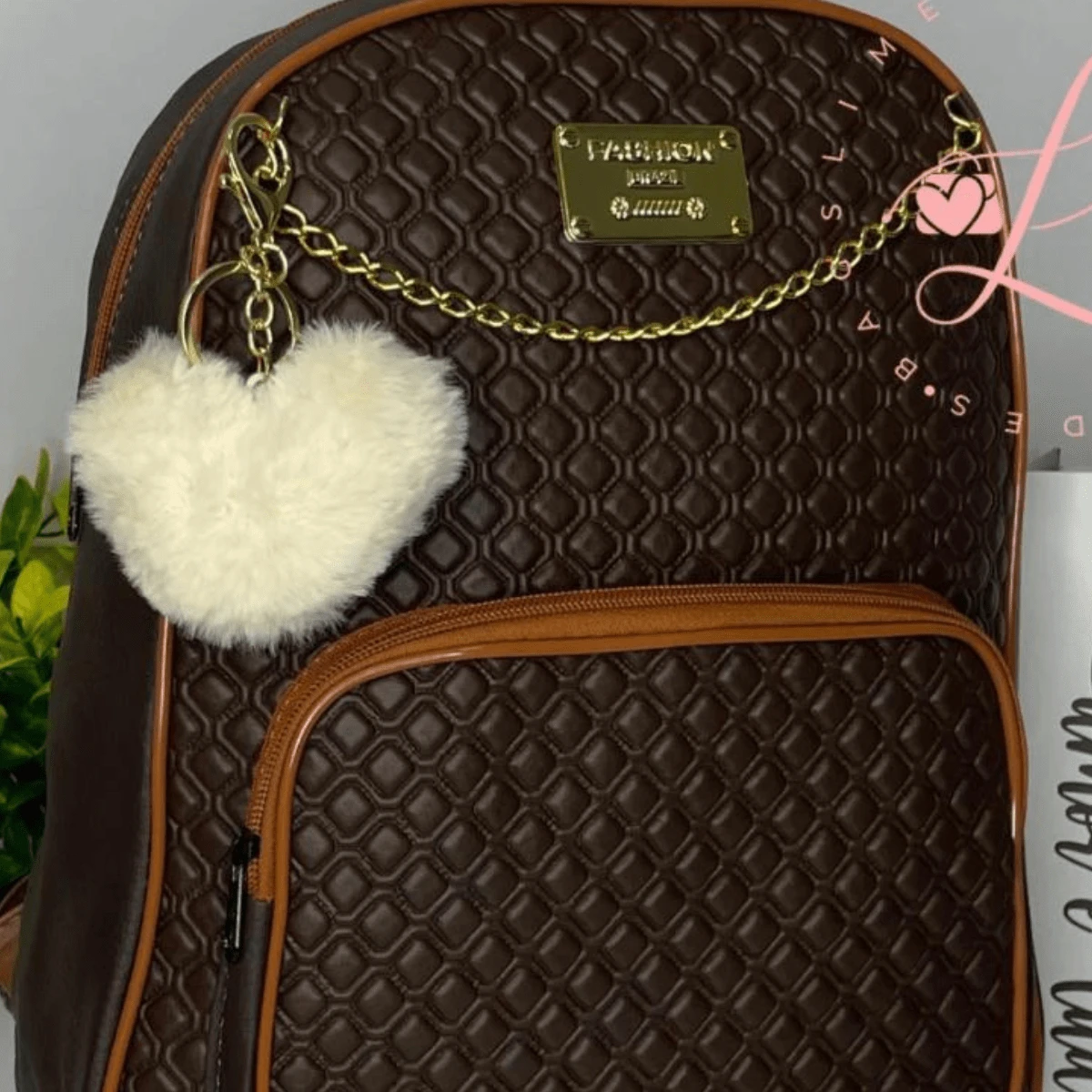 Women Backpack Chain Modern Fashion College Backpack Spacious Work School College - 咖啡棕 - 查看 1