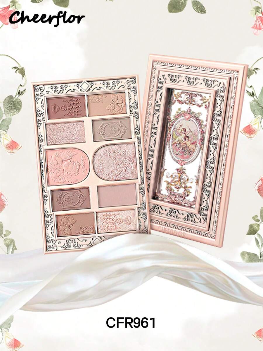 CHEERFLOR 浮雕化妆盘，眼影盘，高显色度，带磁性旋转盖，哑光闪光粉眼影盘，持久亮泽闪光眼影，轻盈，顺滑，带镜子，荧光笔轮廓腮红粉一体式化妆盘，日常化妆品